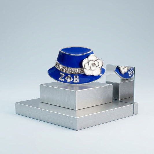 ZPB Greek Blue Hat Brooch with White Flower
