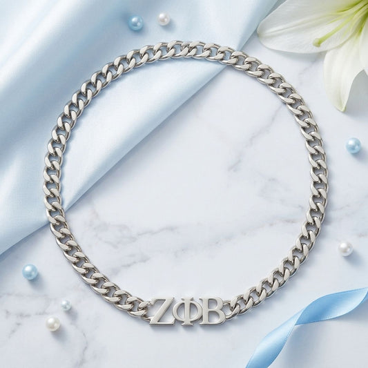 ZPB Sorority Silver Chain Greek Letter Necklace