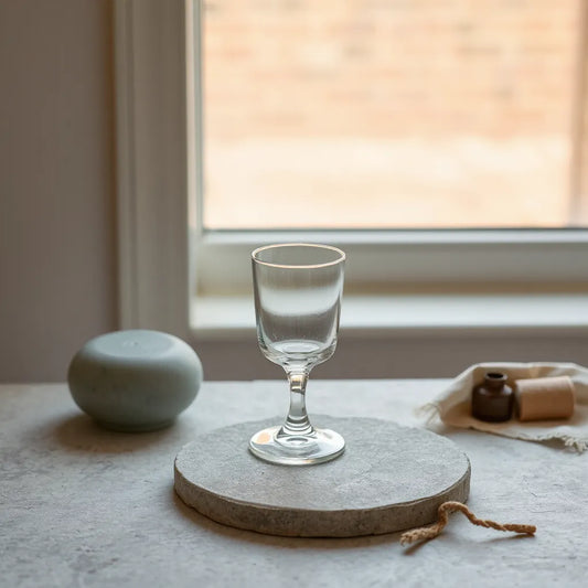 Monarch Glass Edition glass accessory with soft reflections on a minimal stone surface