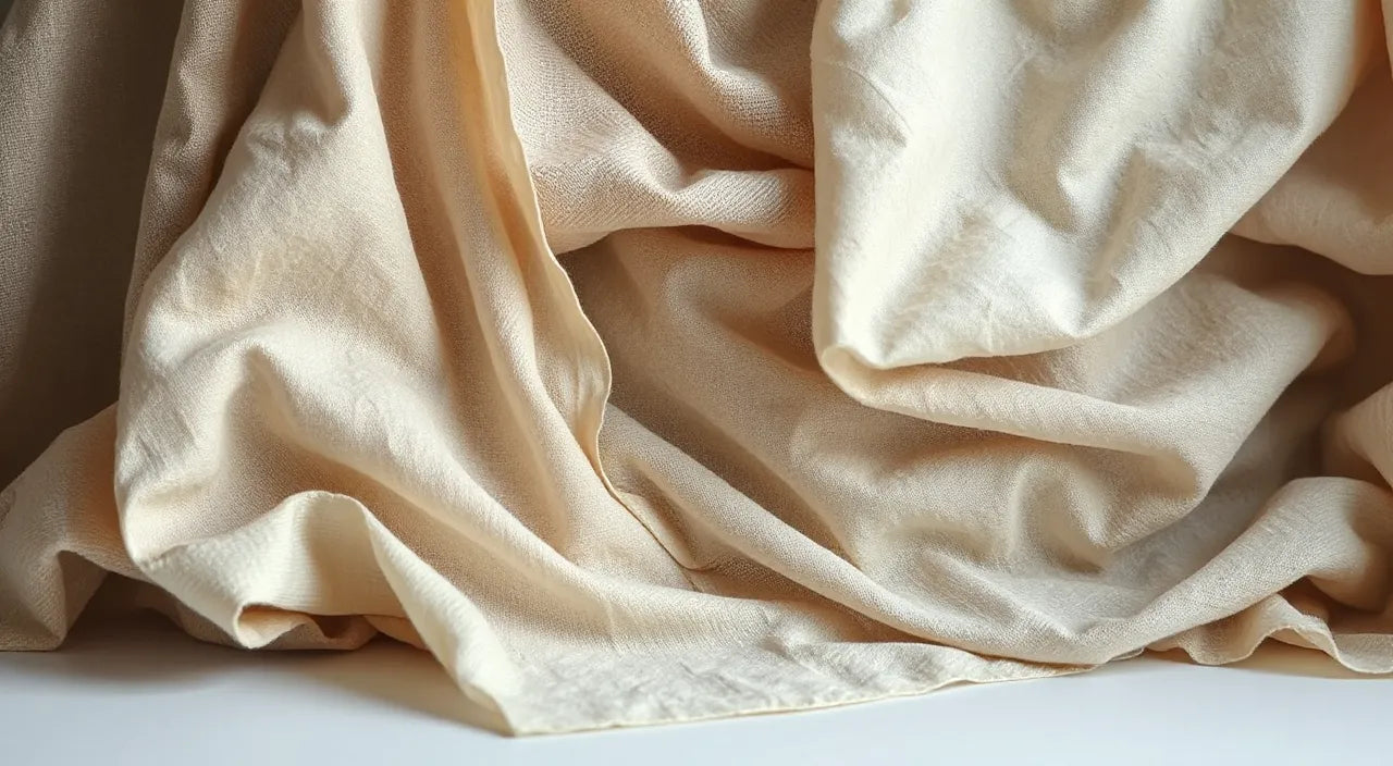 Layered textiles show texture, scale, and neutral balance.