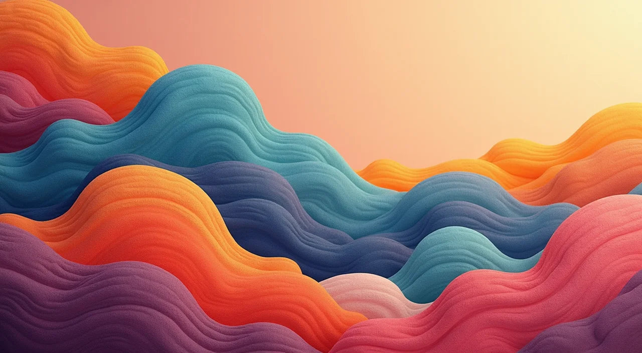 Vibrant textile combinations layered with complementary hues creating dynamic visual depth.