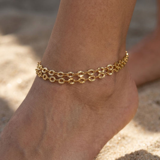 18k Gold Steel Double Layer Chain Anklet