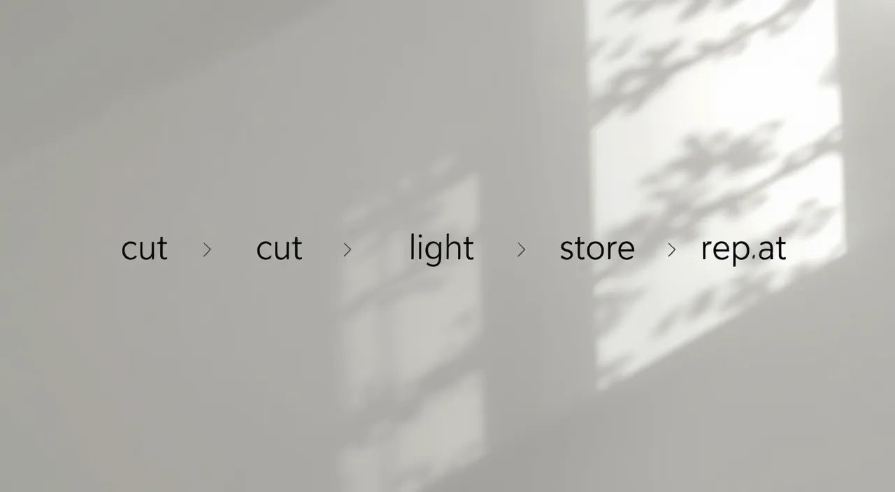 Workflow diagram: cut, light, store, repeat