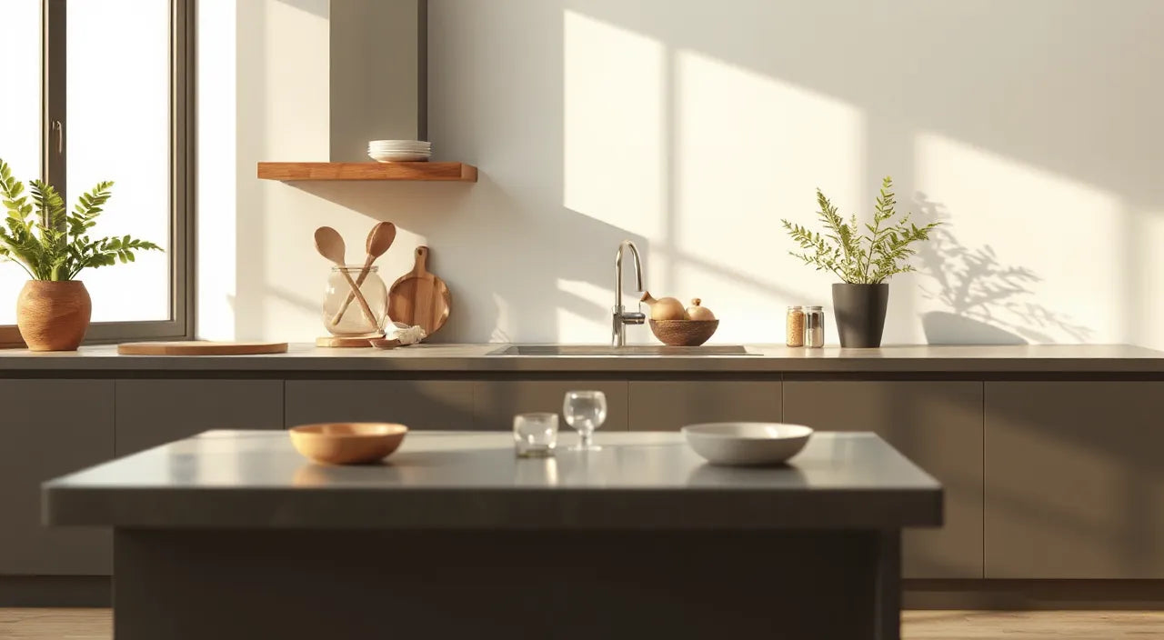 Depict kitchen zones: prep, cook, clean icons and labels