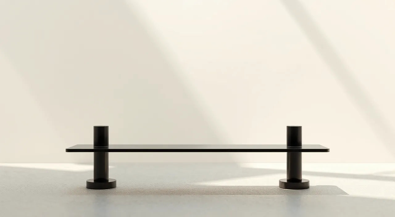 Stability concept: base feet, level indicator, anti-sway braces