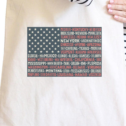 50 States Us Flag Natural Washable Canvas Tote Bag 4th of July Gift - One Color / One Size - Bags & Luggage - Women’s