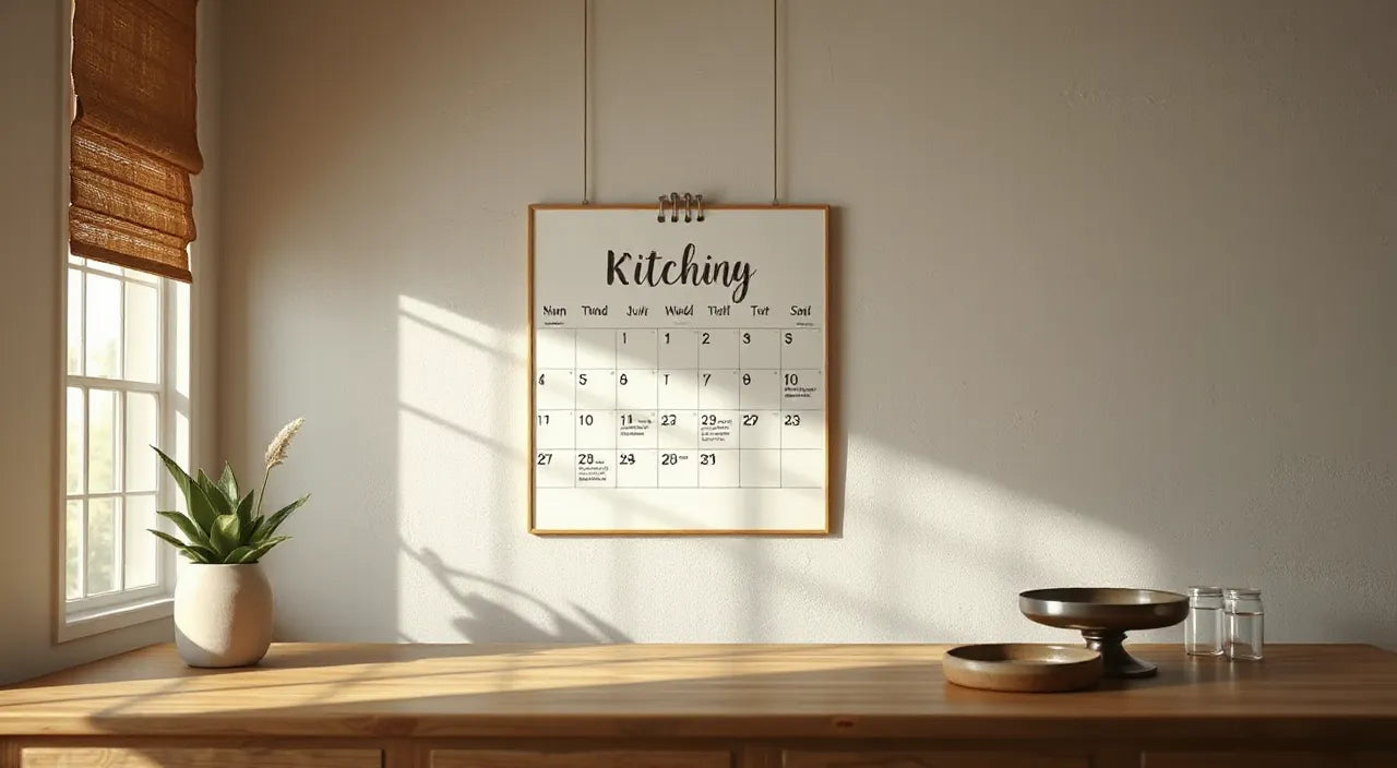 Symbolic kitchen calendar with meal icons