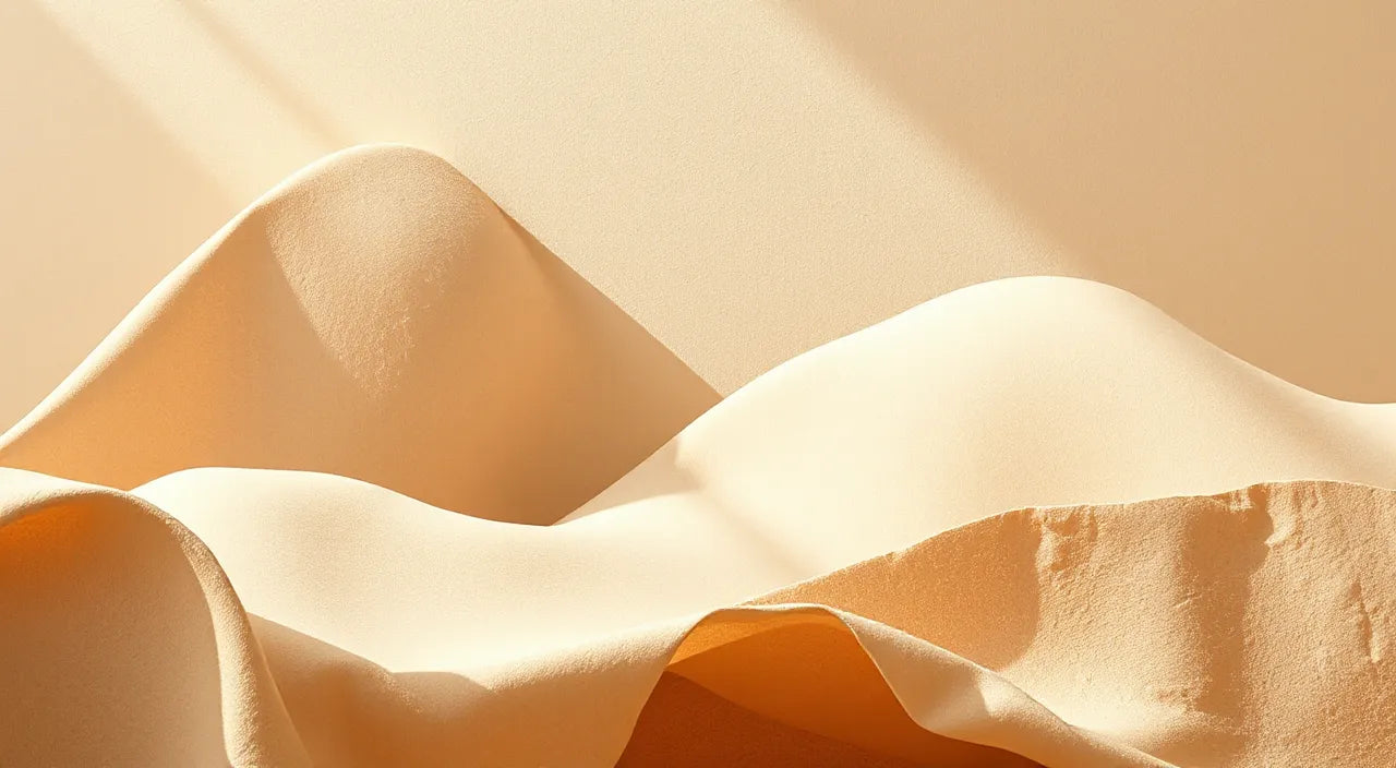 Texture cues: matte surfaces, warm tones, layered shapes