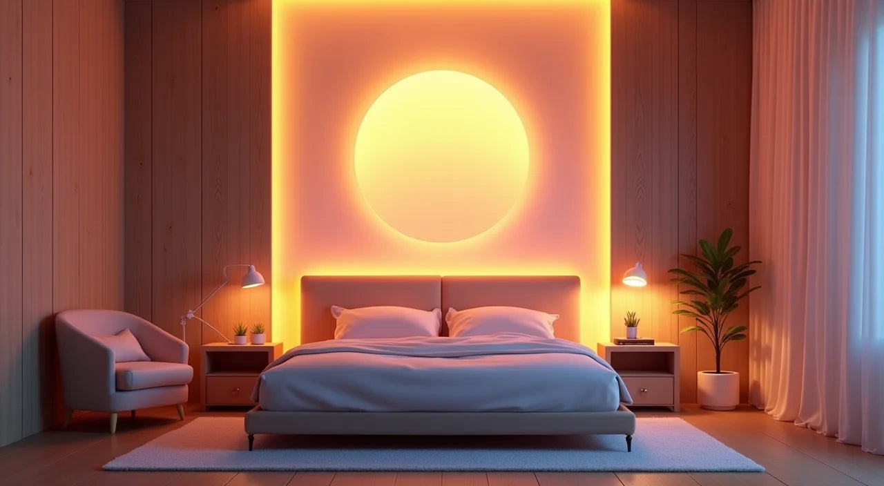 Soft ambient glow creating warm, calming atmosphere in bedroom environment