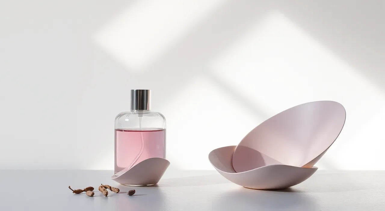 Balanced scent notes, labeled ingredients, and soothing color gradients