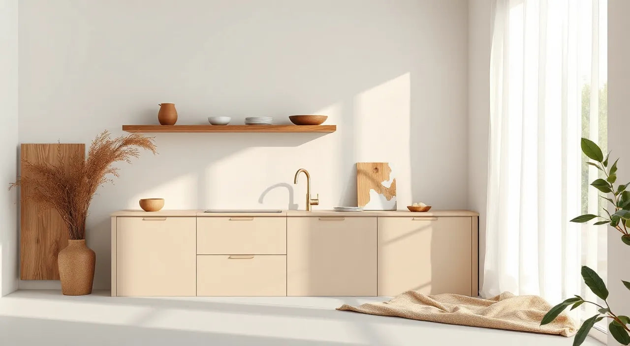 Seasonal kitchen mood board: warm textiles, clean lines