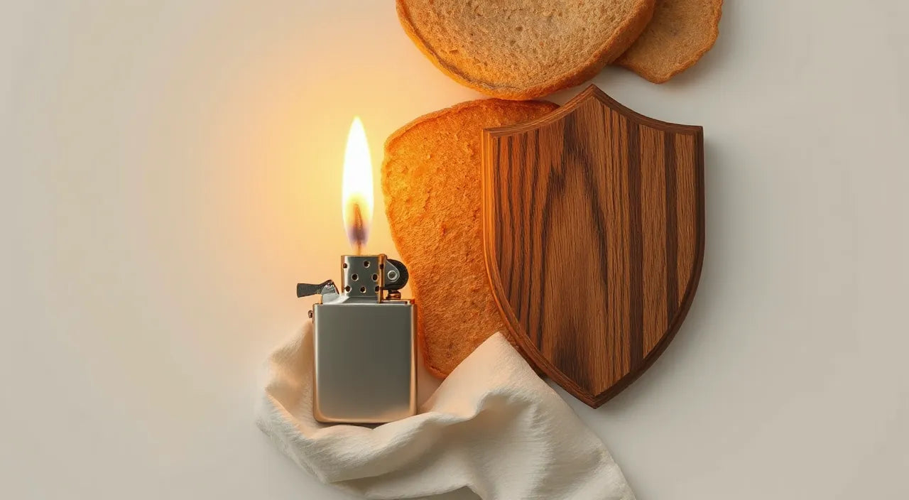 Checklist icons: cutter, lighter flame, storage shield