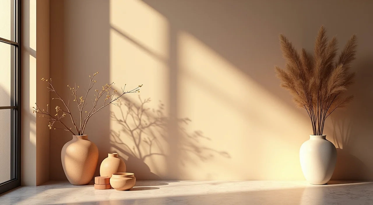Ambient lighting with nature-inspired ceramic craftsmanship creates soothing atmosphere