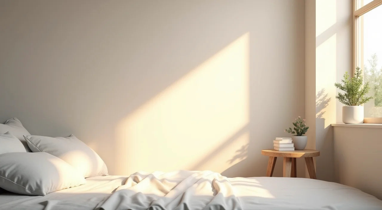 Soft, gentle light casting subtle shadows in a serene bedroom environment.