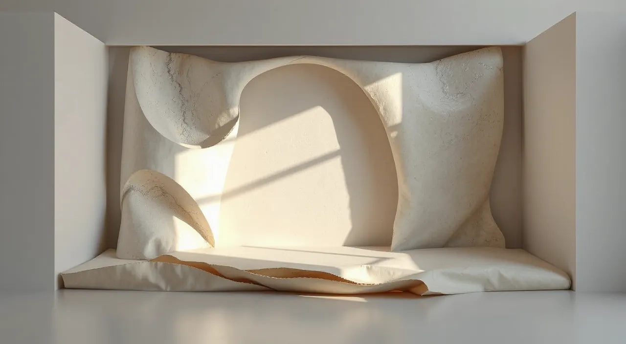 Folding zone layout with layered lighting and neutral tones
