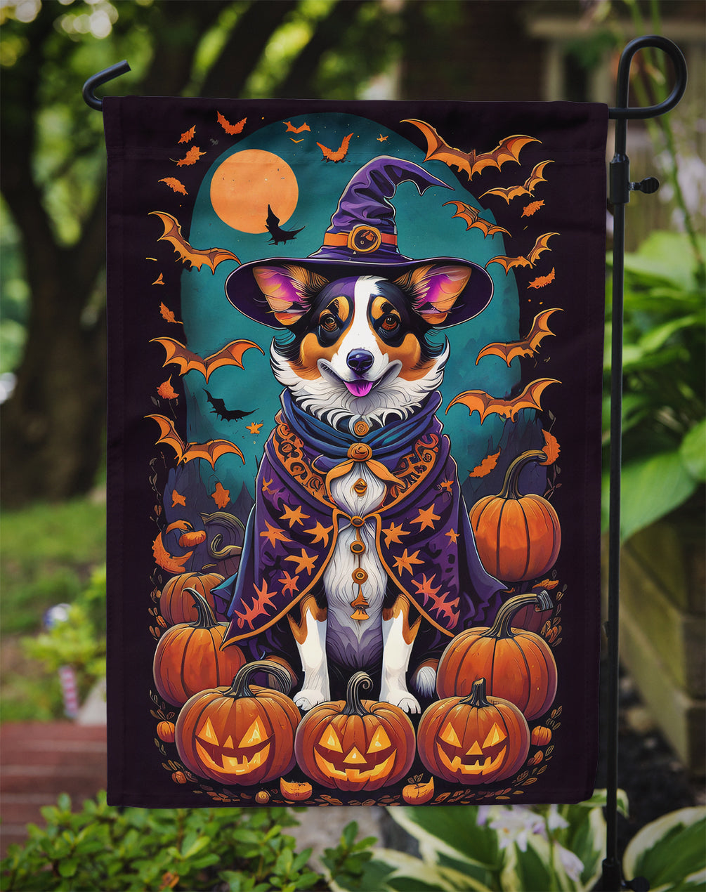 Corgi Witchy Halloween Garden Flag