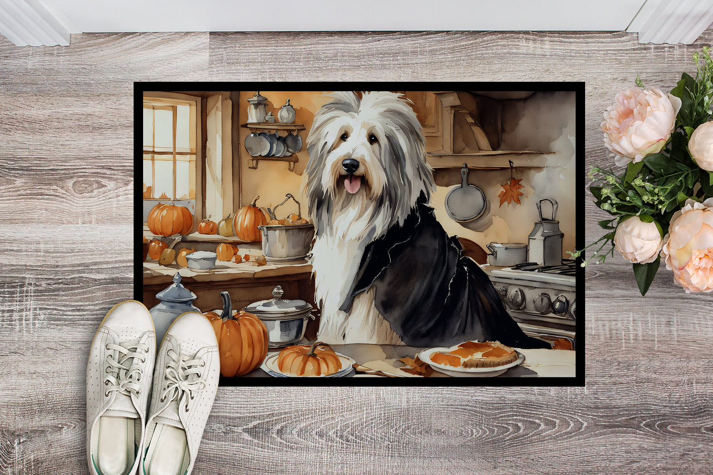 Bearded Collie Fall Kitchen Pumpkins Doormat