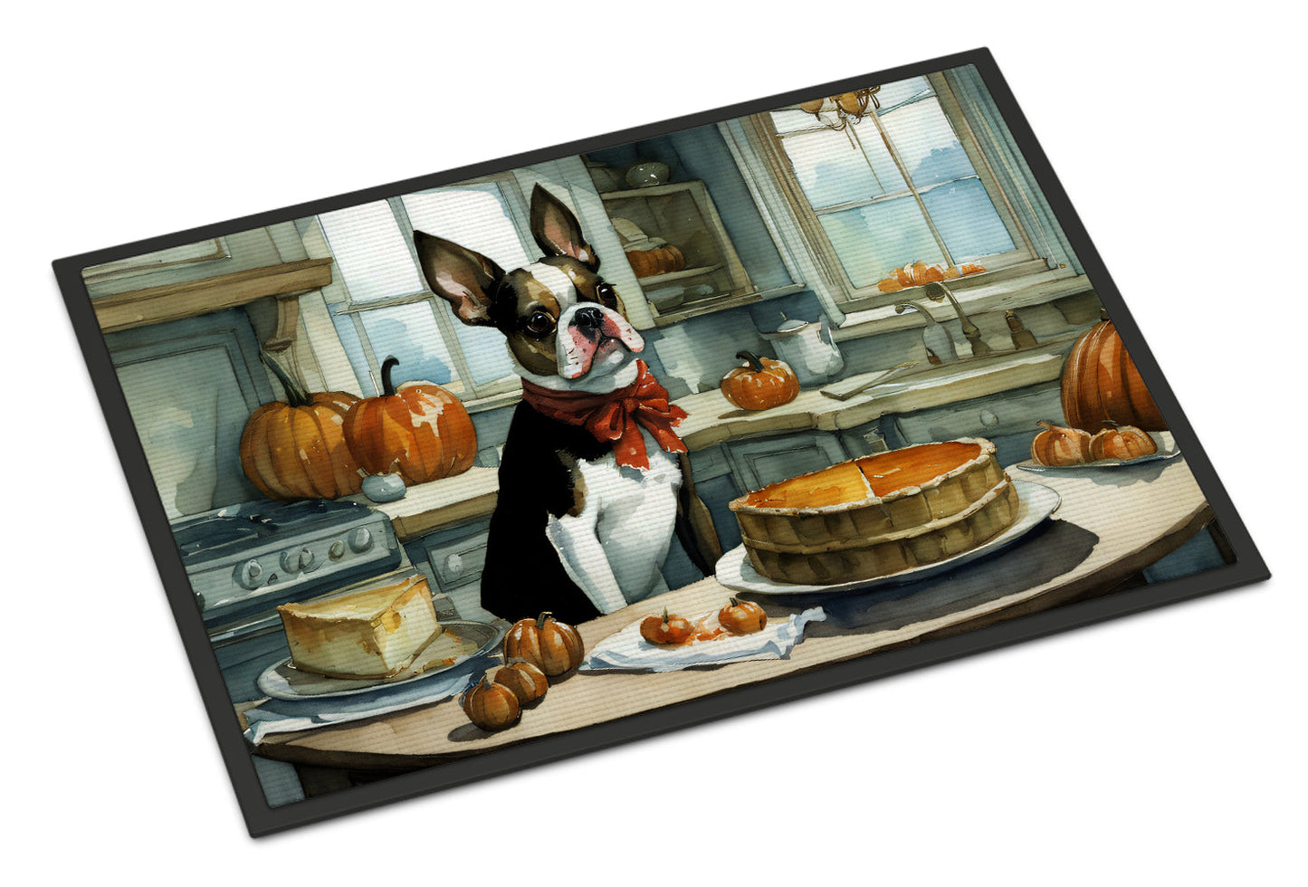 Boston Terrier Fall Kitchen Pumpkins Doormat