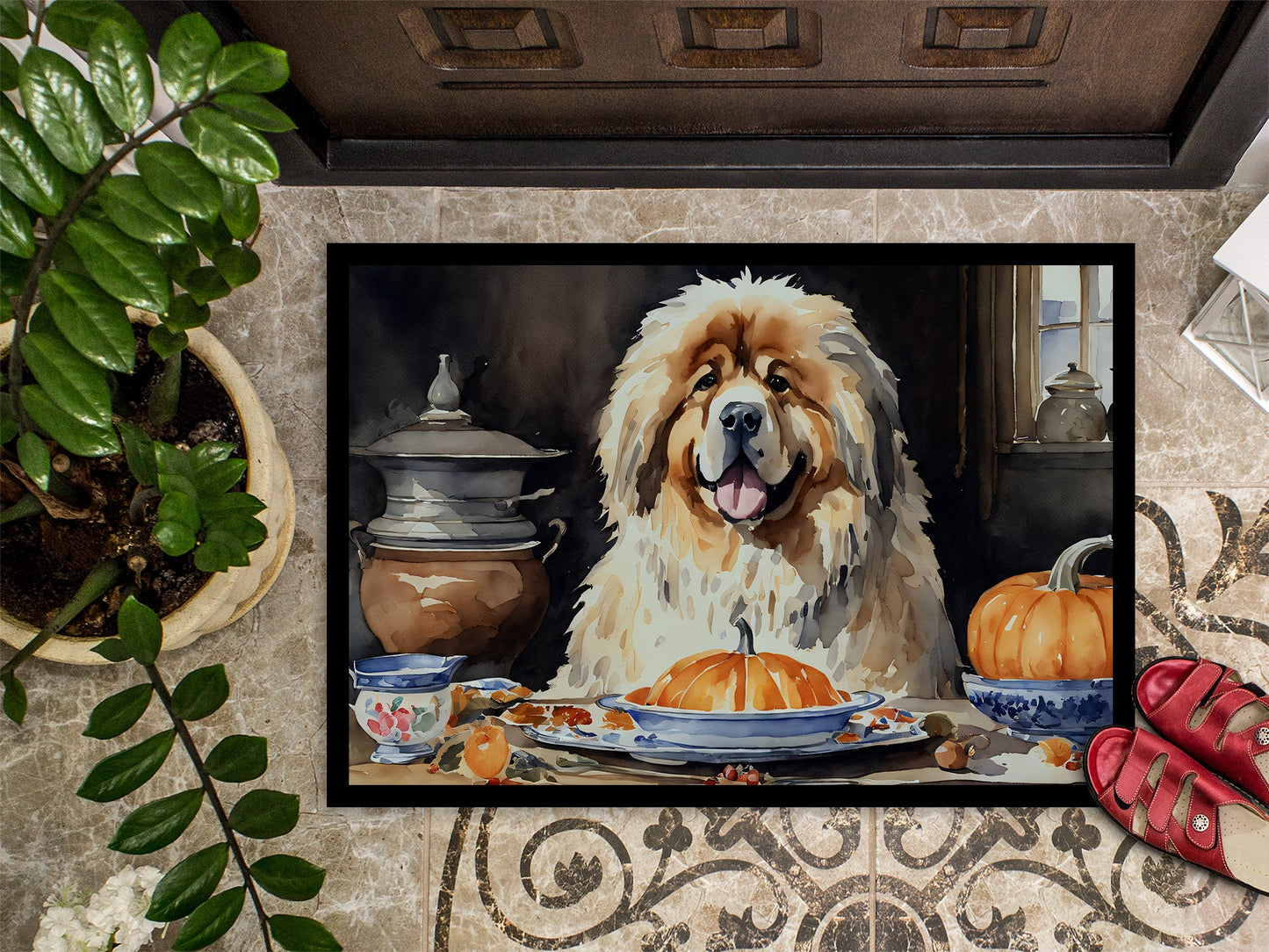 Tibetan Mastiff Fall Kitchen Pumpkins Doormat