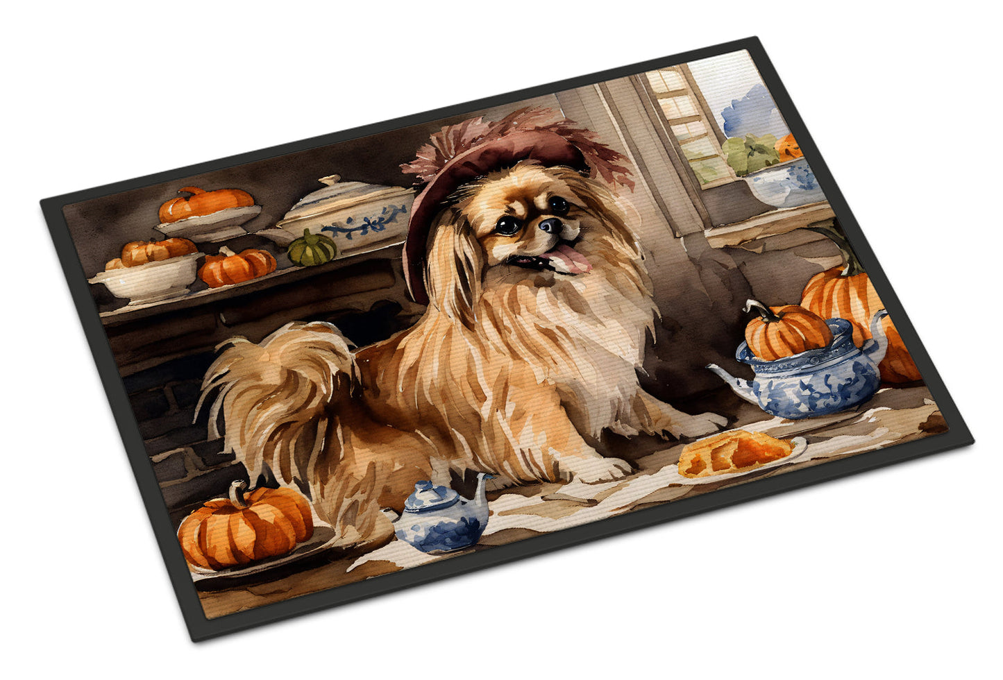 Tibetan Spaniel Fall Kitchen Pumpkins Doormat