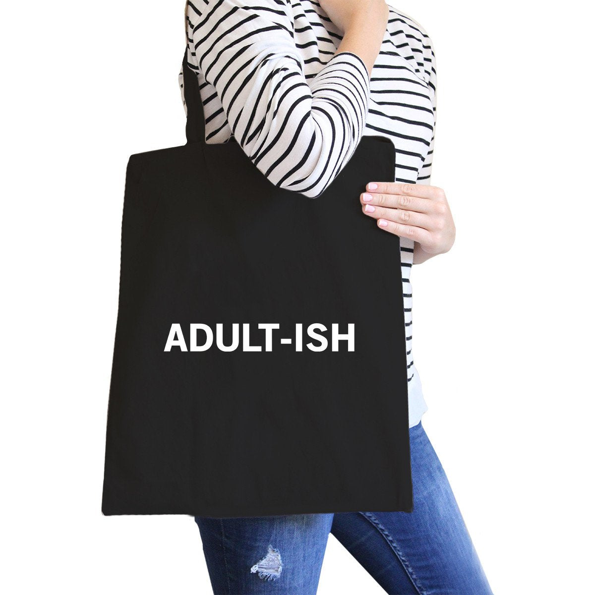 Adult-Ish Black Canvas Tote Bag Trendy for College Students - One Color / One Size - Bags & Luggage - Women’s Bags