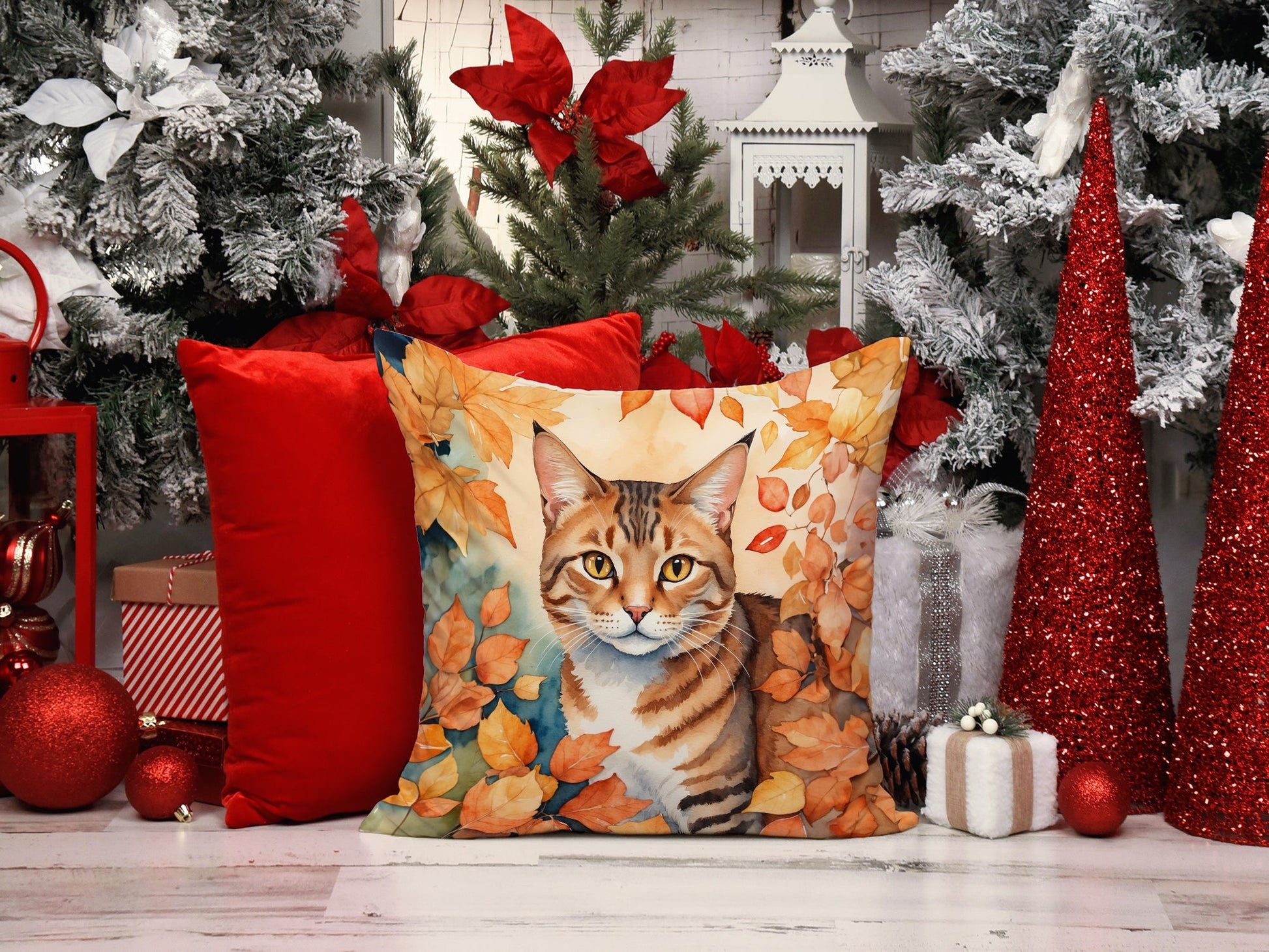 Aegean Cat in Fall Leaves Throw Pillow - One Color / One Size - Home & Garden - Home Textile - Pillows