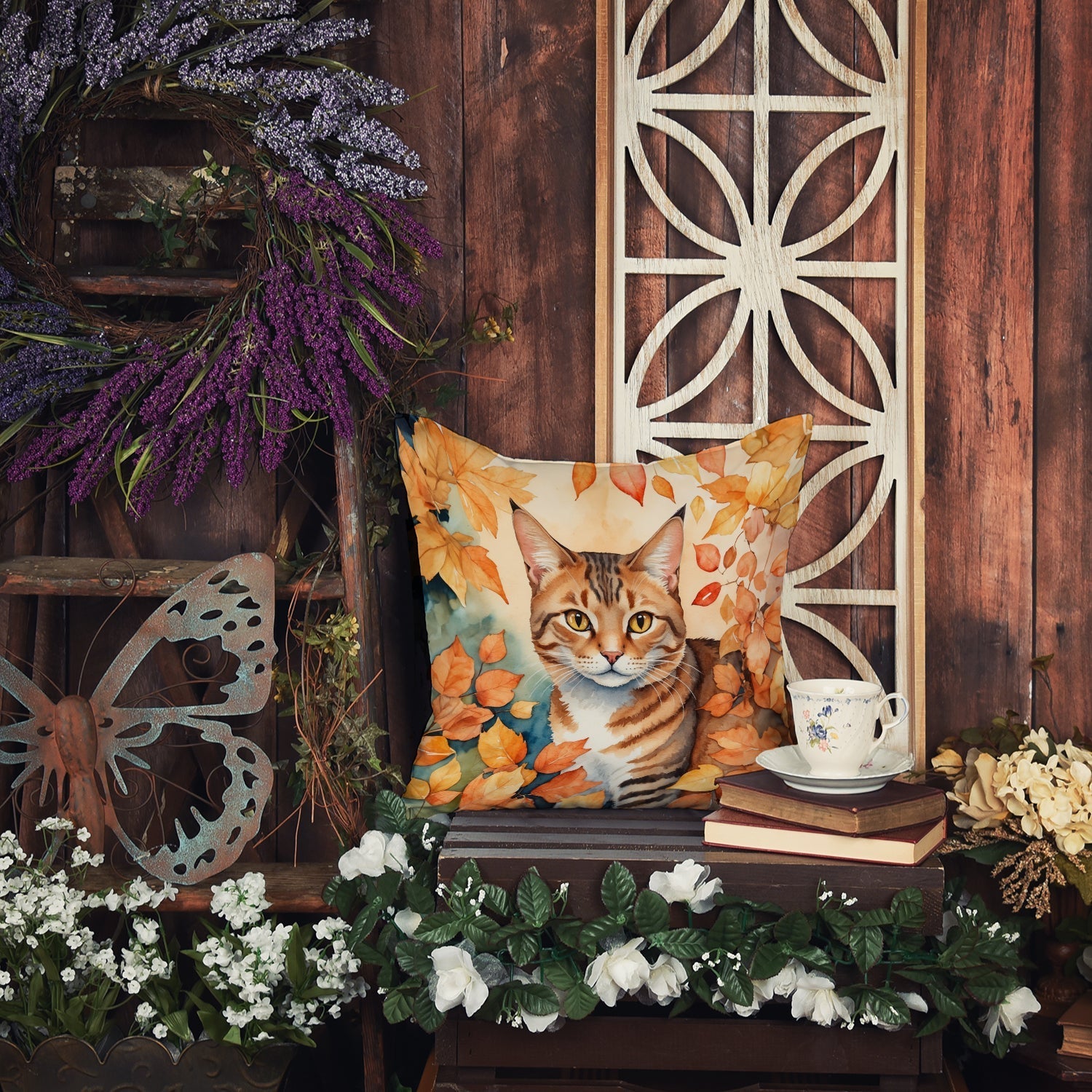 Aegean Cat in Fall Leaves Throw Pillow - One Color / One Size - Home & Garden - Home Textile - Pillows