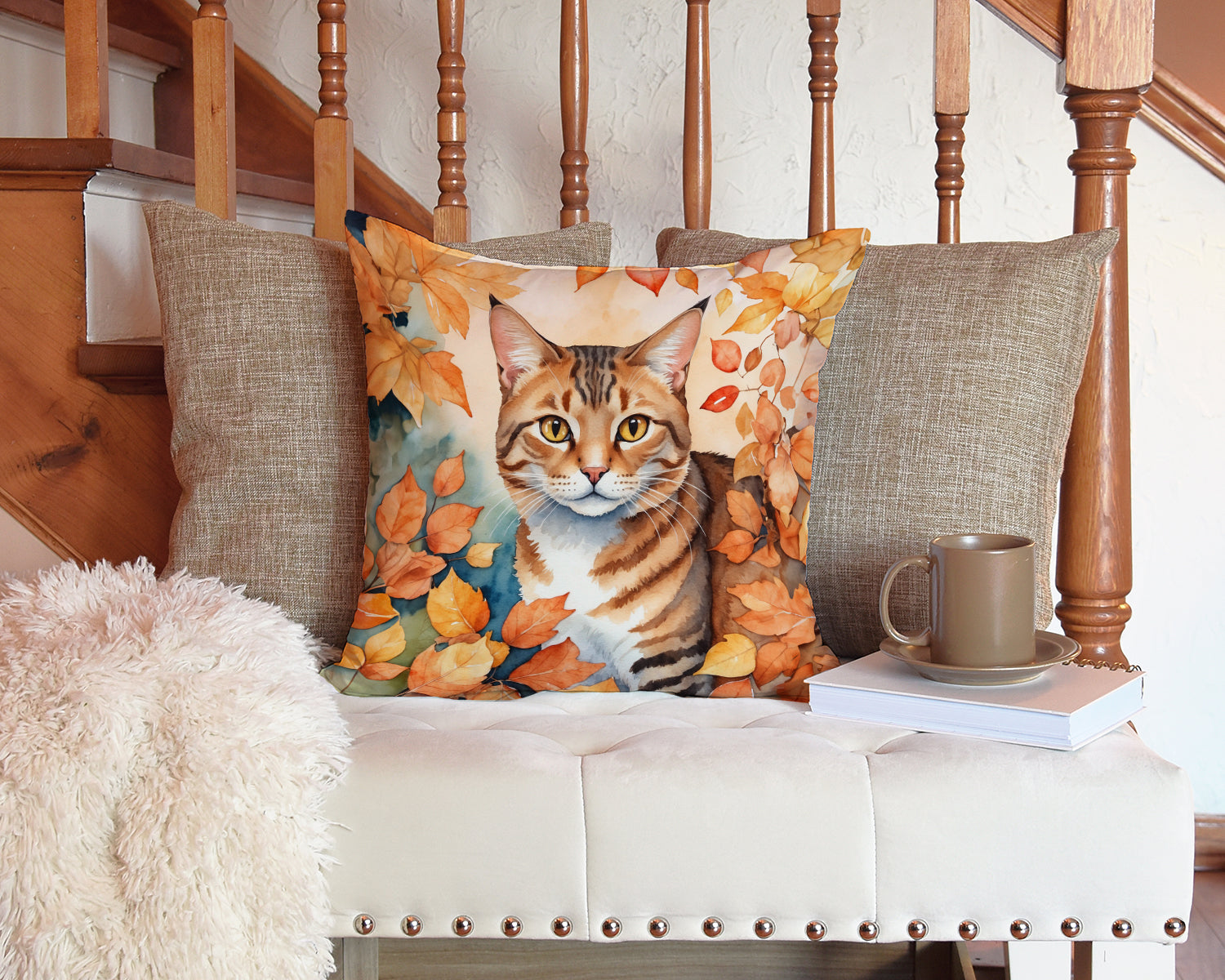 Aegean Cat in Fall Leaves Throw Pillow - One Color / One Size - Home & Garden - Home Textile - Pillows