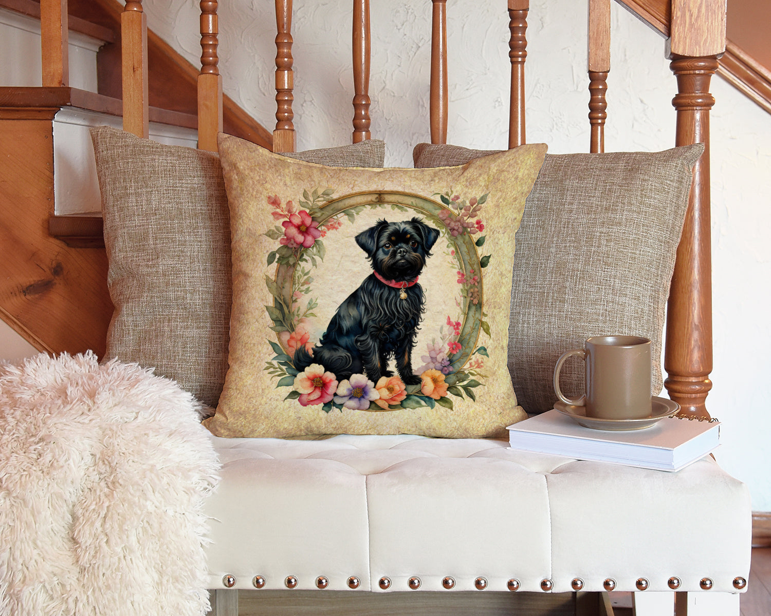 Affenpinscher and Flowers Throw Pillow - One Color / One Size - Home & Garden - Home Textile - Pillows