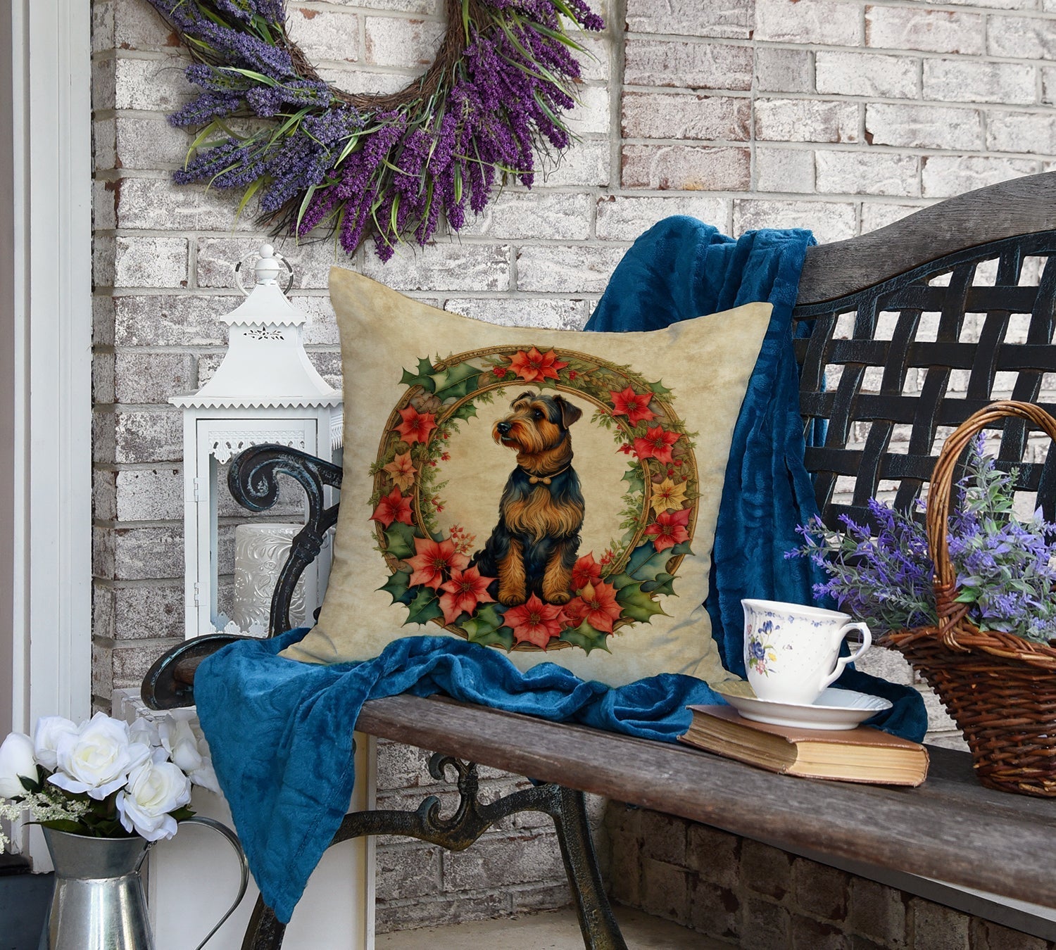 Airedale Terrier Christmas Flowers Throw Pillow - One Color / One Size - Home & Garden - Home Textile - Pillows