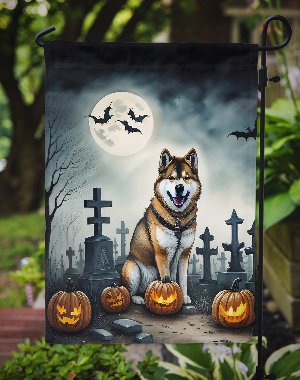 Akita Spooky Halloween Garden Flag - One Color / One Size - Home & Garden - Home Decor - Flags Banners & Accessories