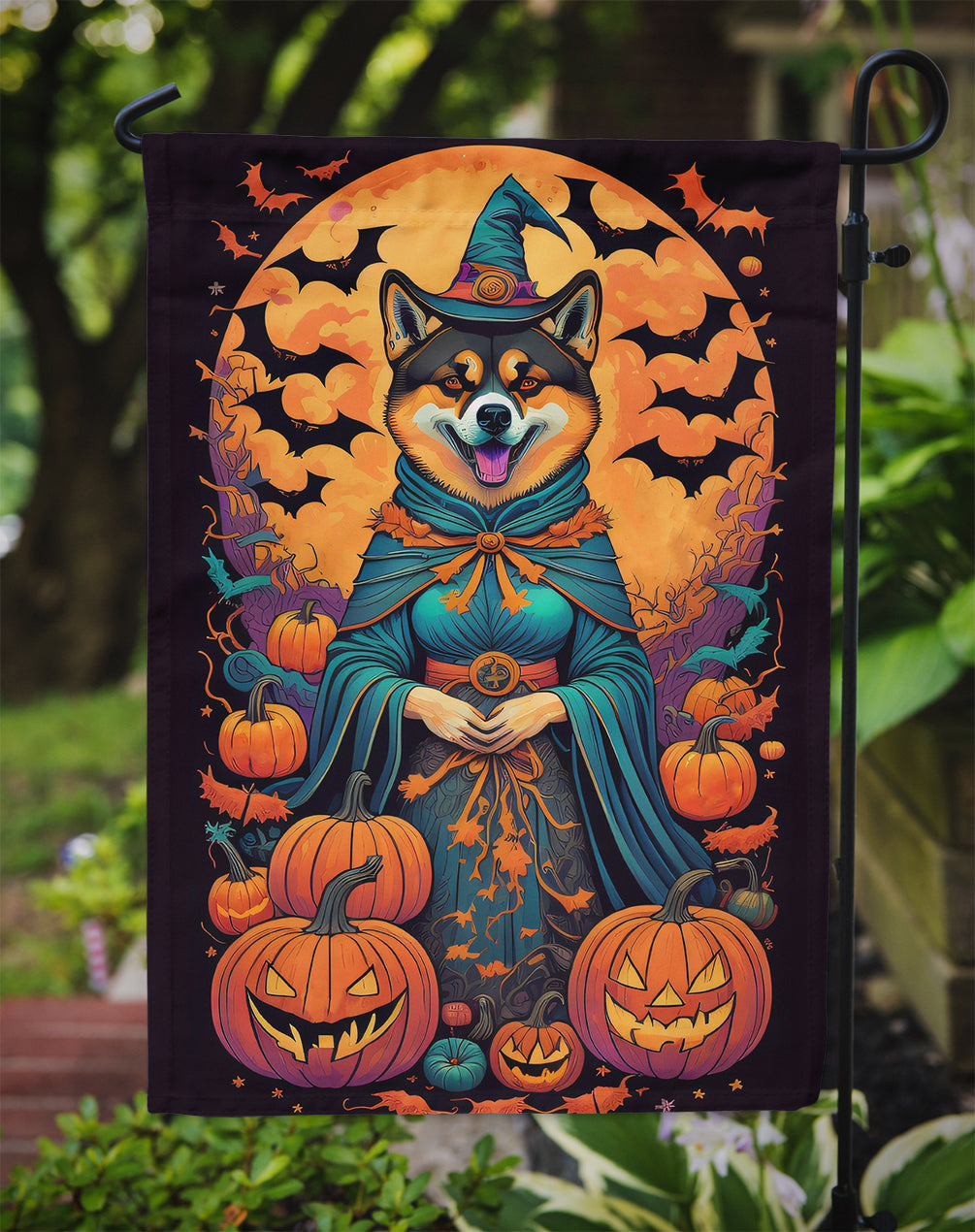 Akita Witchy Halloween Garden Flag - One Color / One Size - Home & Garden - Home Decor - Flags Banners & Accessories