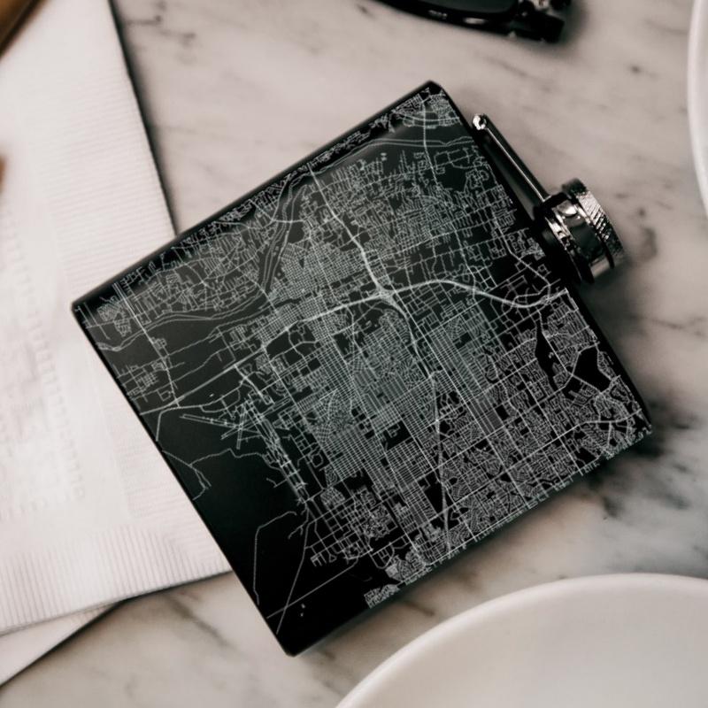 Albuquerque - New Mexico Map Hip Flask in Matte Black - Drinkware