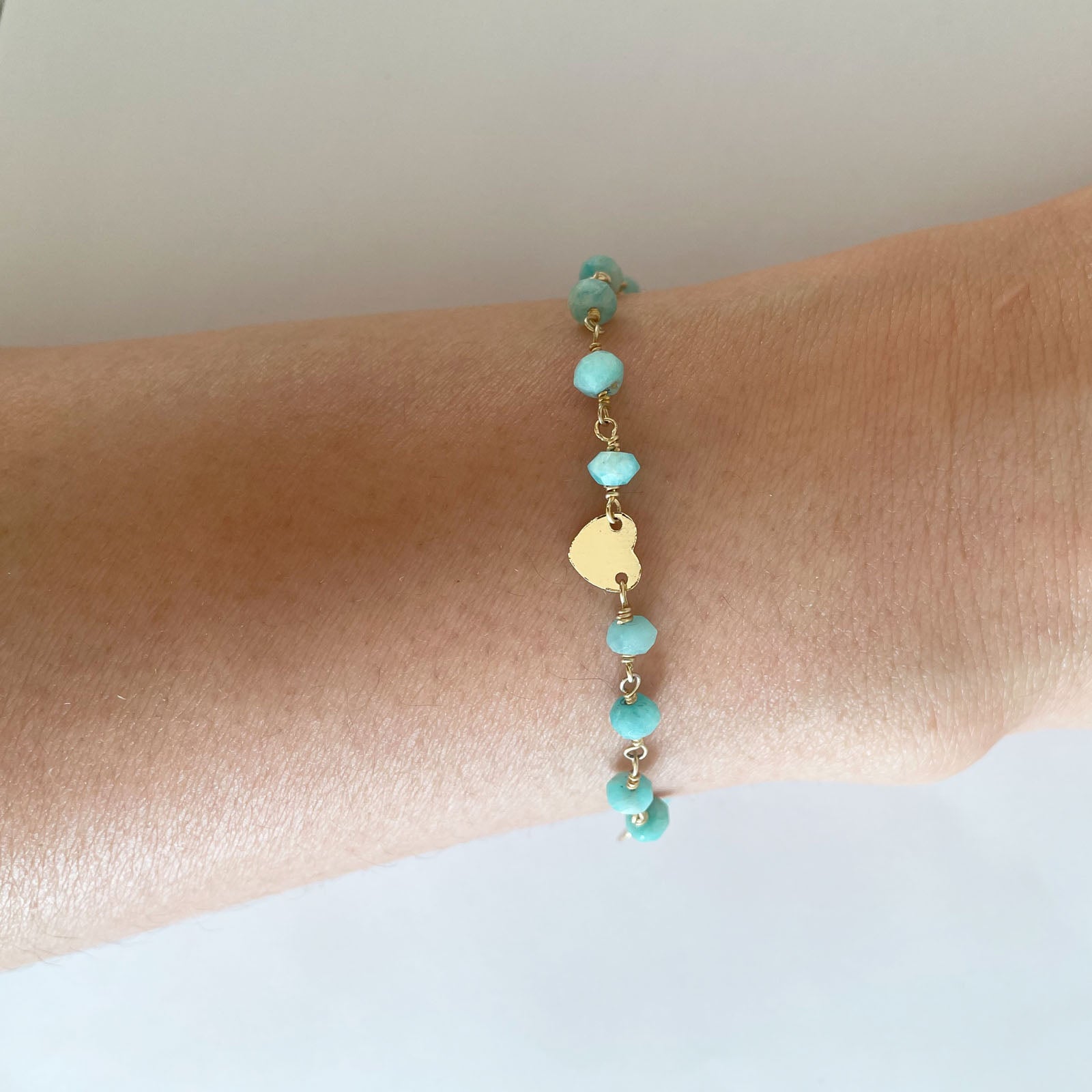 Amazonite and Heart Charm Bracelet - One Color / One Size - Jewelry & Accessories - Bracelets & Bangles - Charm