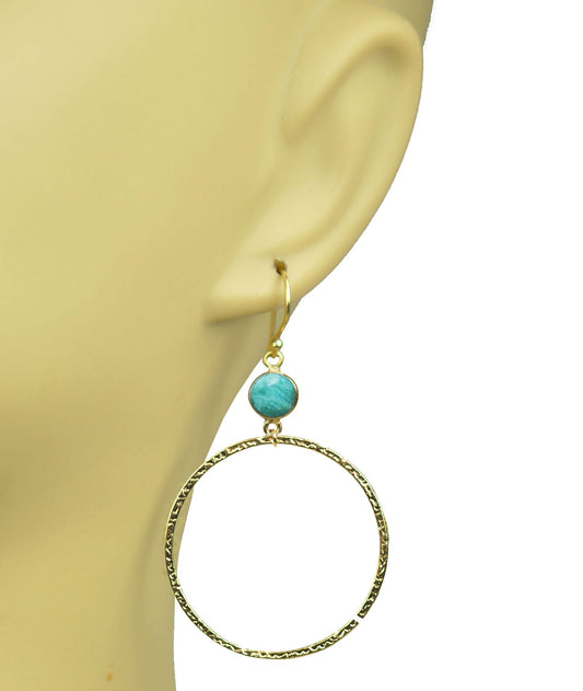 Amazonite Bezel Circle Earrings - One Color / One Size - Jewelry & Accessories