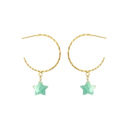 Amazonite Star Hammered Hoop Earrings - One Color / One Size - Jewelry & Accessories - Earrings - Hoop Earrings