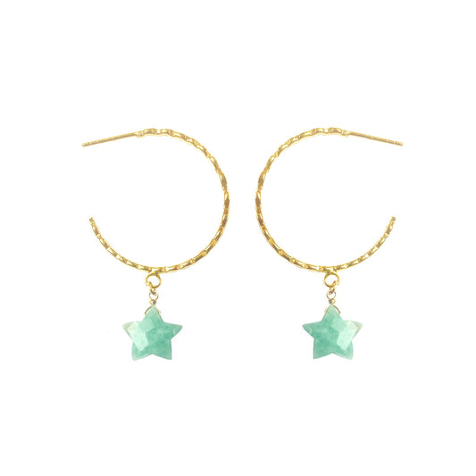 Amazonite Star Hammered Hoop Earrings - One Color / One Size - Jewelry & Accessories - Earrings - Hoop Earrings