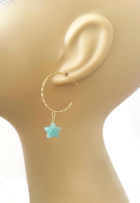Amazonite Star Hammered Hoop Earrings - One Color / One Size - Jewelry & Accessories - Earrings - Hoop Earrings