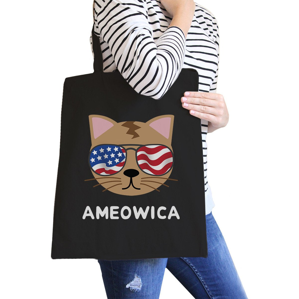 Ameowica Black Canvas Tote Funny Design Grocery Bag for Cat Lovers - One Color / One Size - Bags & Luggage - Women’s