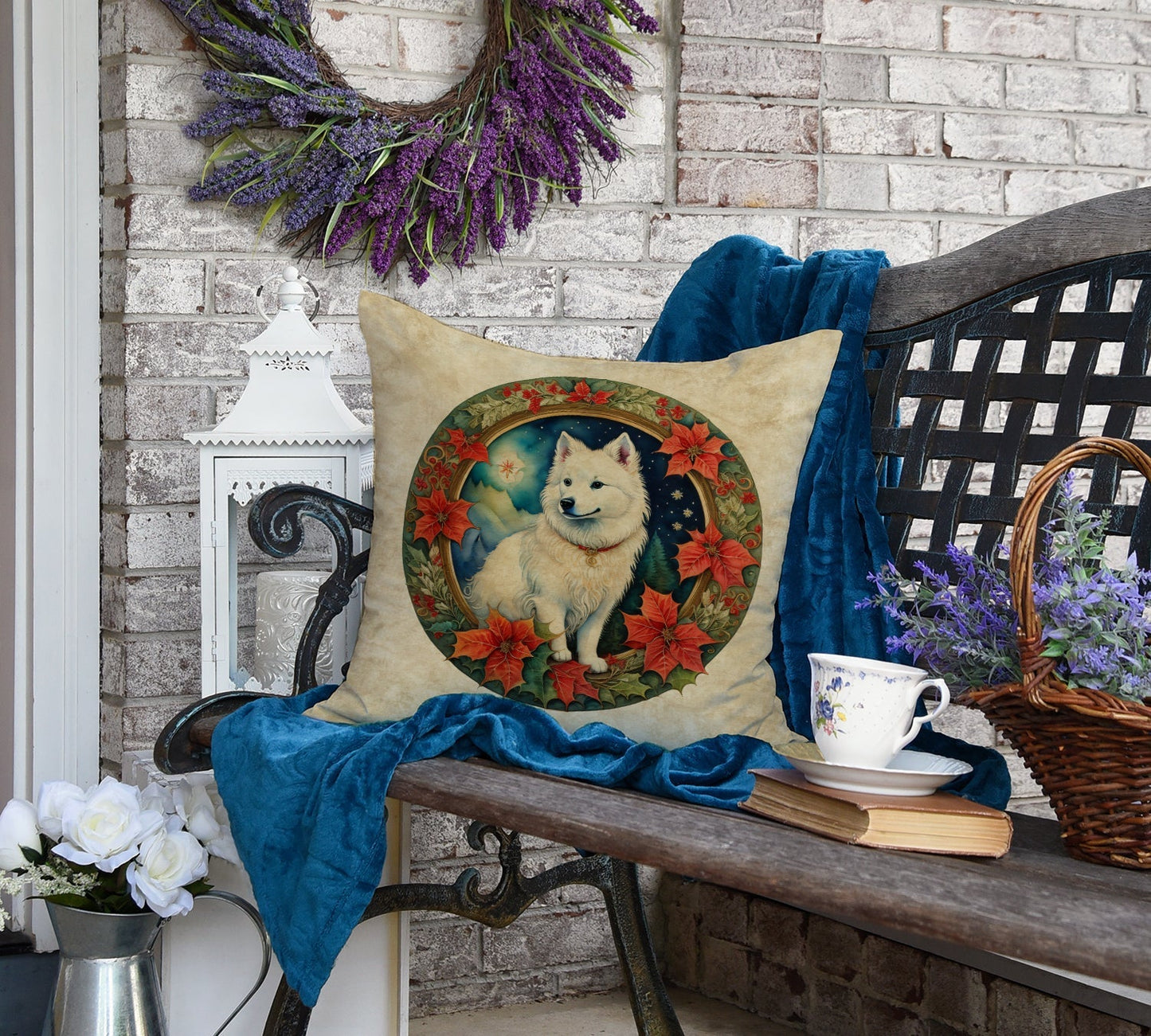 American Eskimo Christmas Flowers Throw Pillow - One Color / One Size - Home & Garden - Home Textile - Pillows