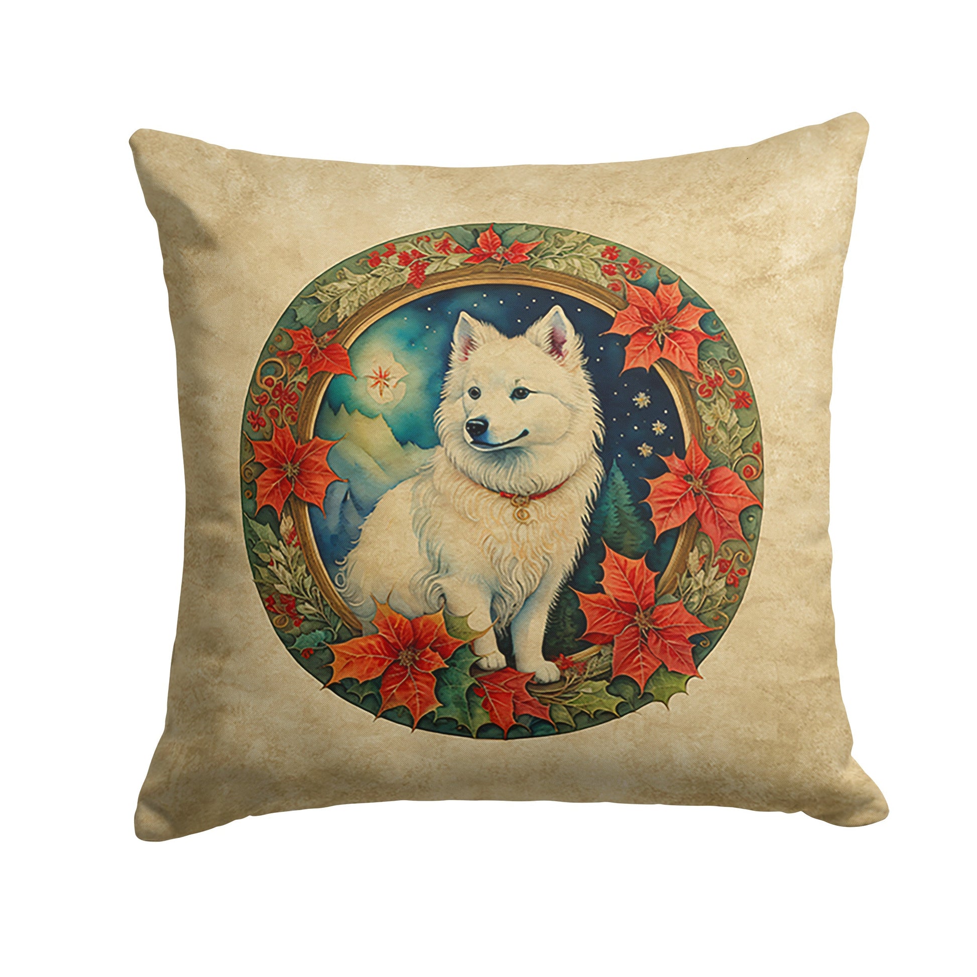 American Eskimo Christmas Flowers Throw Pillow - One Color / One Size - Home & Garden - Home Textile - Pillows