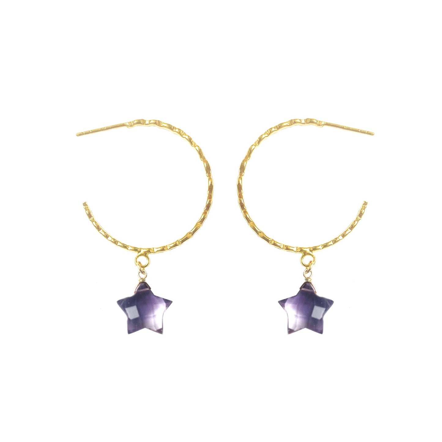 Amethyst Star Hammered Hoop Earrings - One Color / One Size - Jewelry & Accessories - Earrings - Hoop Earrings