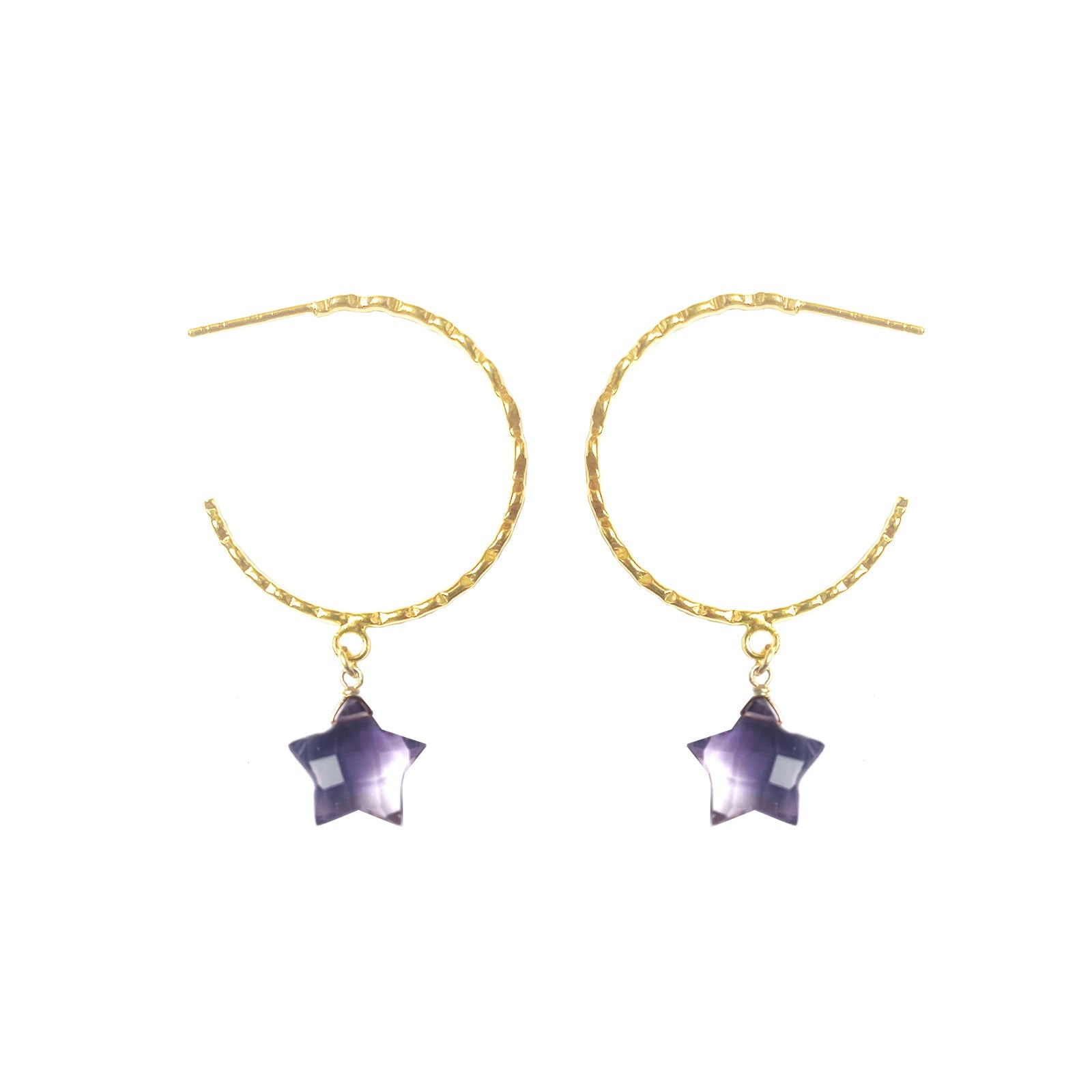 Amethyst Star Hammered Hoop Earrings - One Color / One Size - Jewelry & Accessories - Earrings - Hoop Earrings