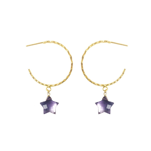 Amethyst Star Hammered Hoop Earrings - One Color / One Size - Jewelry & Accessories - Earrings - Hoop Earrings