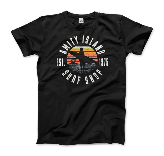 Amity Island Surf Shop Jaws T-Shirt - Men (Unisex) / Black / S - Men’s Fashion - Men’s Clothing - Shirts - Short Sleeve