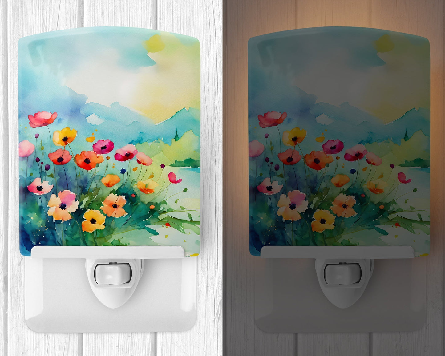 Anemones in Watercolor Ceramic Night Light - One Color / One Size - Home & Garden - Home Improvement - Lights &