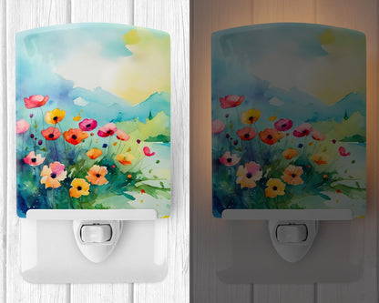 Anemones in Watercolor Ceramic Night Light - One Color / One Size - Home & Garden - Home Improvement - Lights &