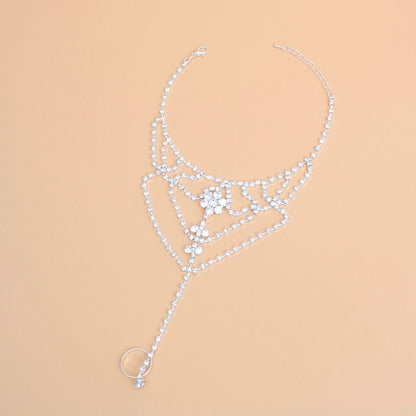 Ankle Chain Silver Rhinestone Toe Ring for Women