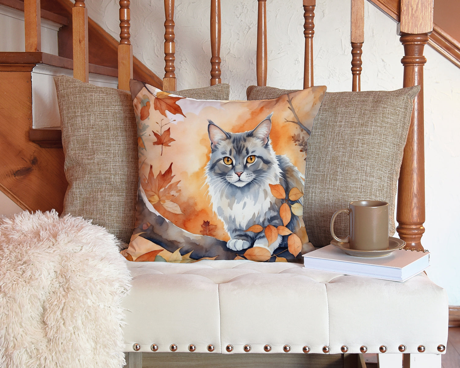 Australian Mist Cat in Fall Leaves Throw Pillow - One Color / One Size - Home & Garden - Home Textile - Pillows