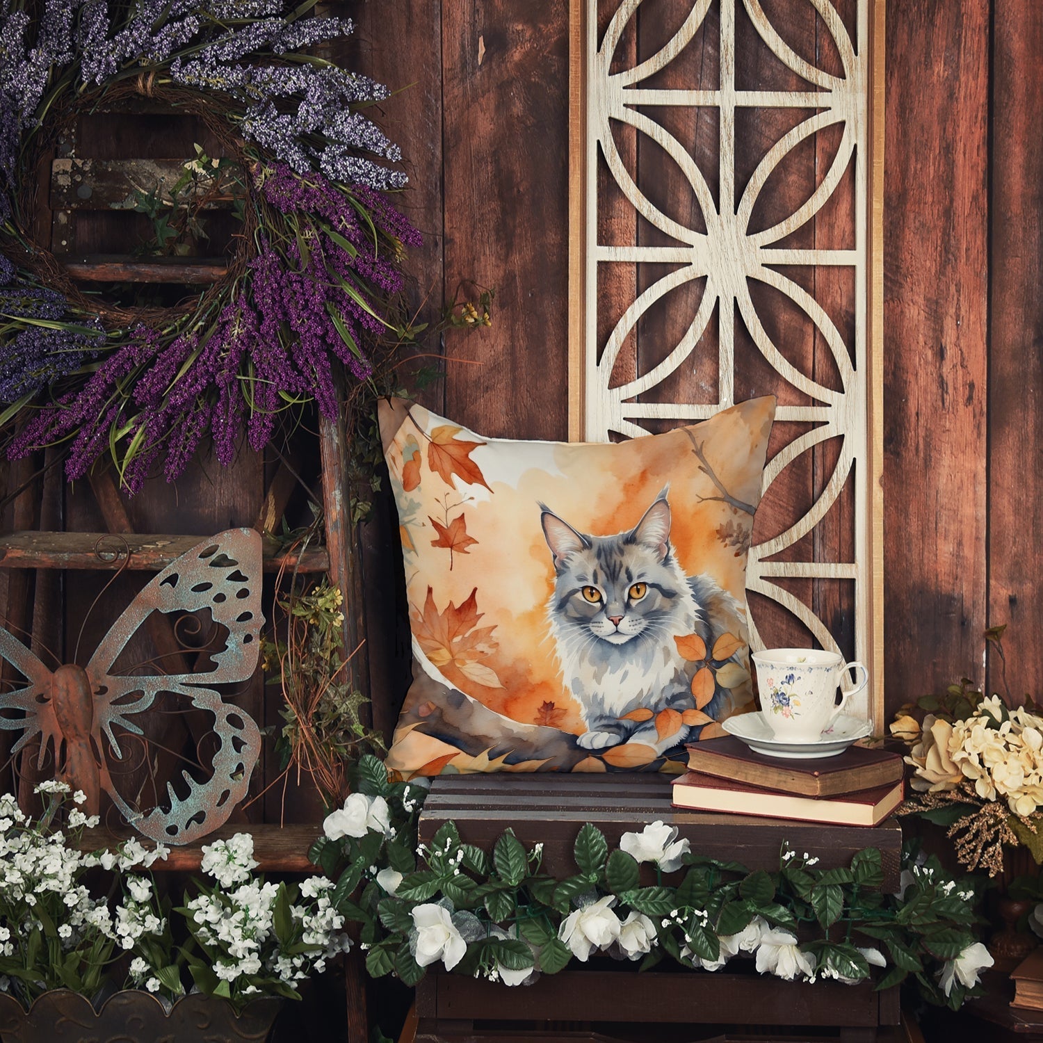 Australian Mist Cat in Fall Leaves Throw Pillow - One Color / One Size - Home & Garden - Home Textile - Pillows